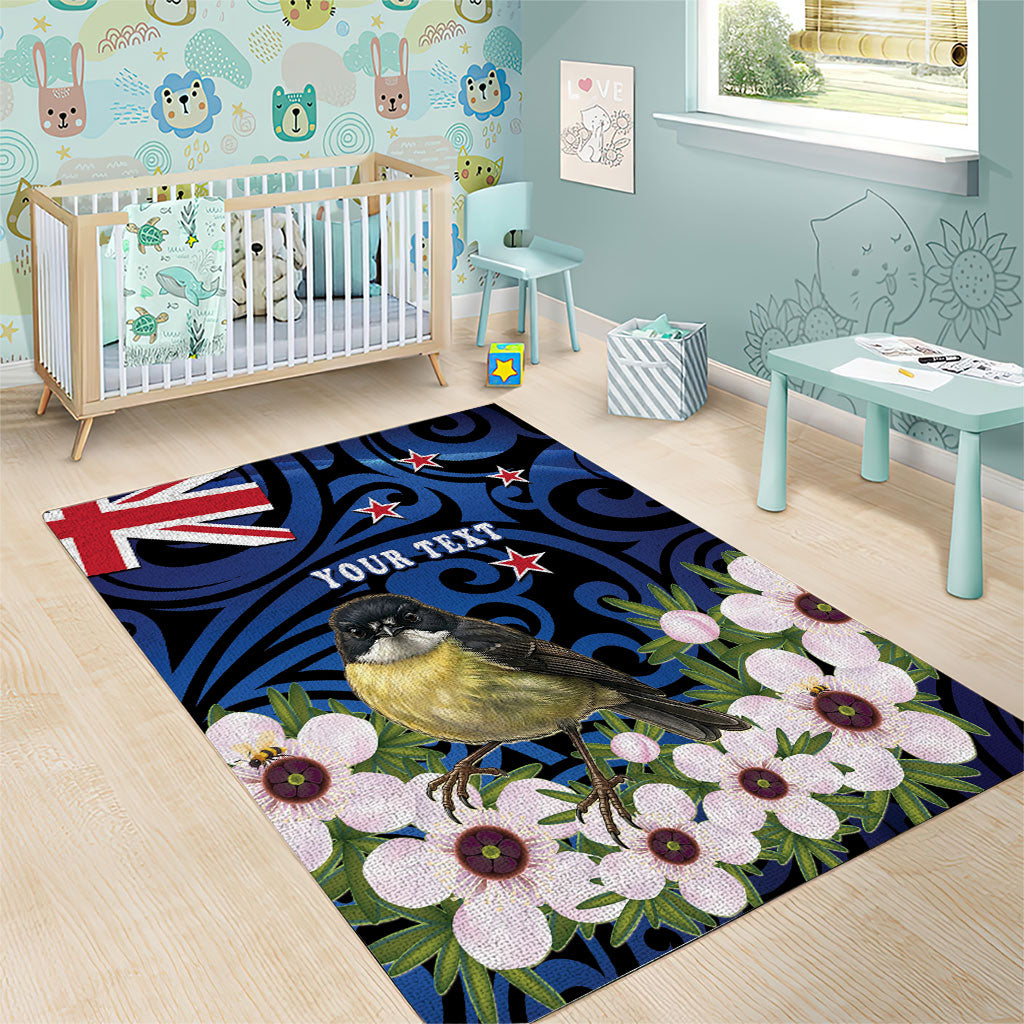Tomtit New Zealand Personalised Area Rug Miromiro Manuka Flower Maori Pattern LT22 - Polynesian Pride