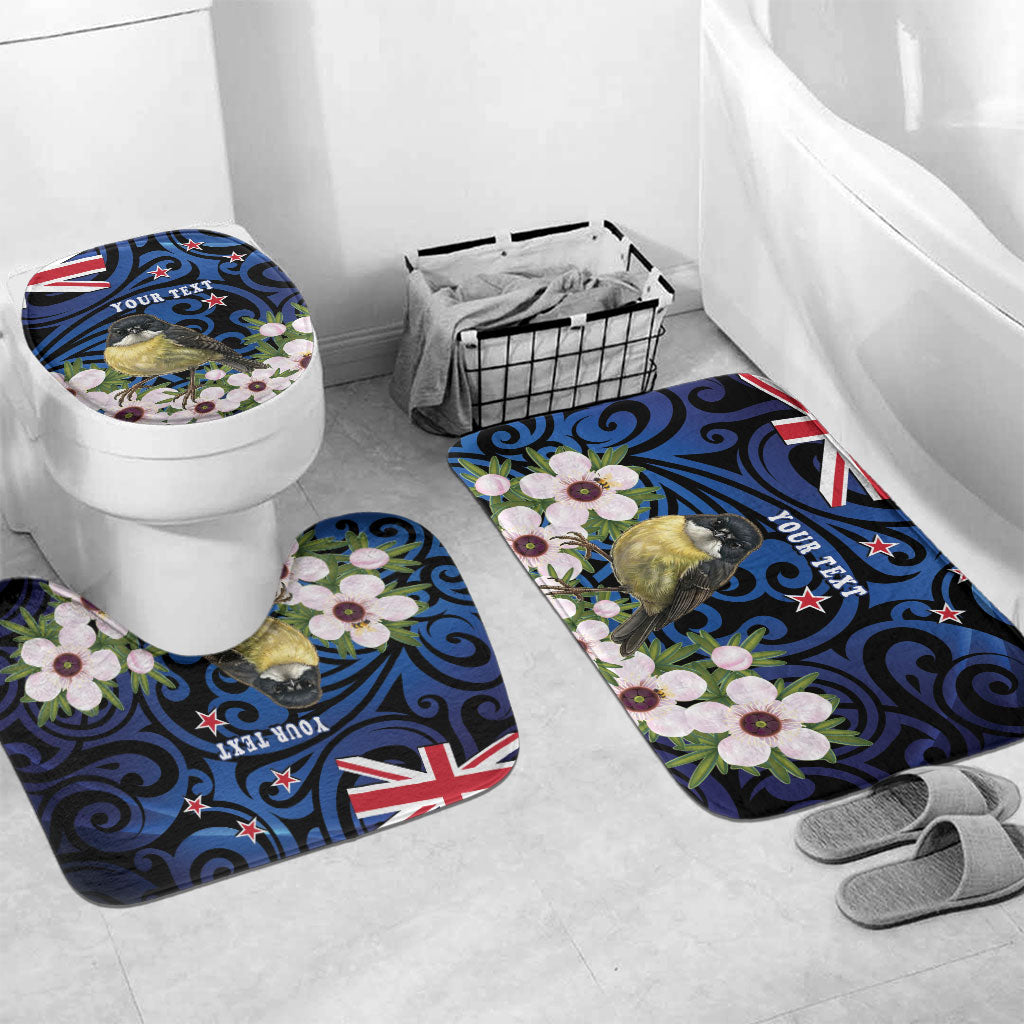 Tomtit New Zealand Personalised Bathroom Set Miromiro Manuka Flower Maori Pattern LT22 Mat Set Only (3 pcs) One Size Blue - Polynesian Pride