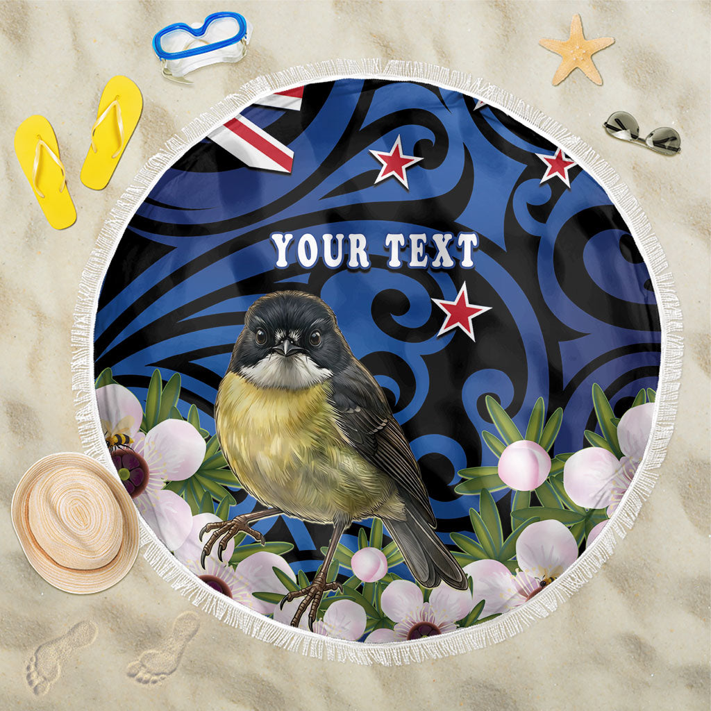 Tomtit New Zealand Personalised Beach Blanket Miromiro Manuka Flower Maori Pattern LT22 One Size 150cm Blue - Polynesian Pride