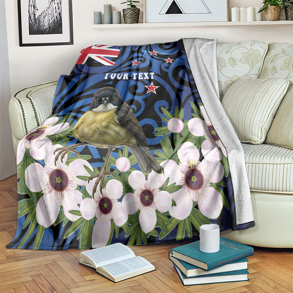 Tomtit New Zealand Personalised Blanket Miromiro Manuka Flower Maori Pattern LT22 Blue - Polynesian Pride