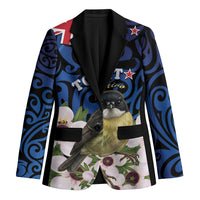 Tomtit New Zealand Personalised Blazer Miromiro Manuka Flower Maori Pattern LT22 Unisex Blue - Polynesian Pride