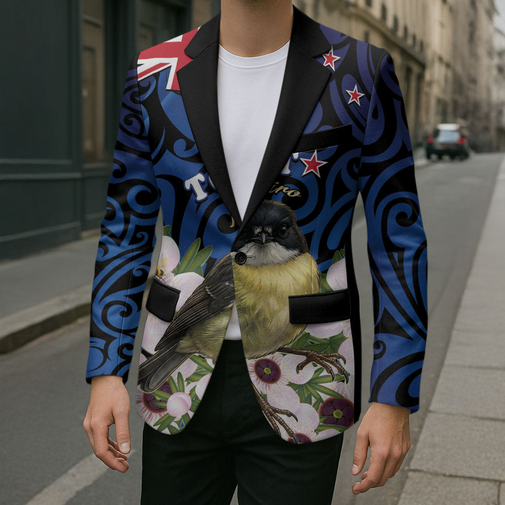 Tomtit New Zealand Personalised Blazer Miromiro Manuka Flower Maori Pattern LT22 - Polynesian Pride