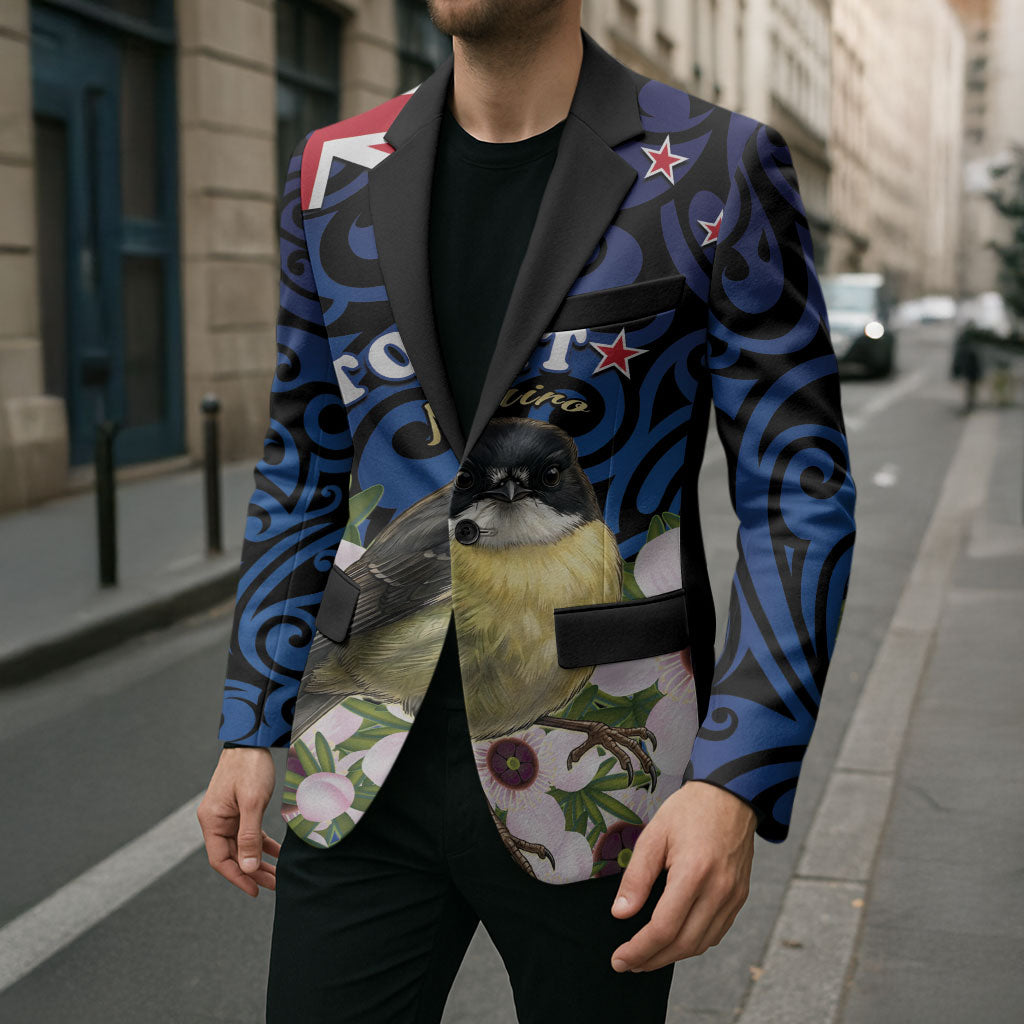Tomtit New Zealand Personalised Blazer Miromiro Manuka Flower Maori Pattern LT22 - Polynesian Pride