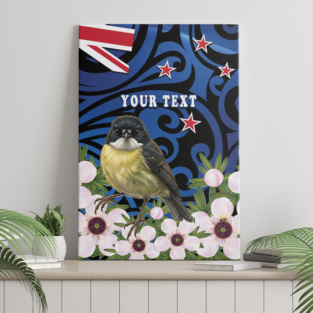 Tomtit New Zealand Personalised Canvas Wall Art Miromiro Manuka Flower Maori Pattern LT22 - Polynesian Pride