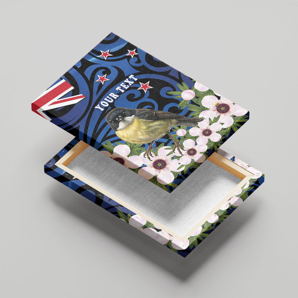 Tomtit New Zealand Personalised Canvas Wall Art Miromiro Manuka Flower Maori Pattern LT22 - Polynesian Pride