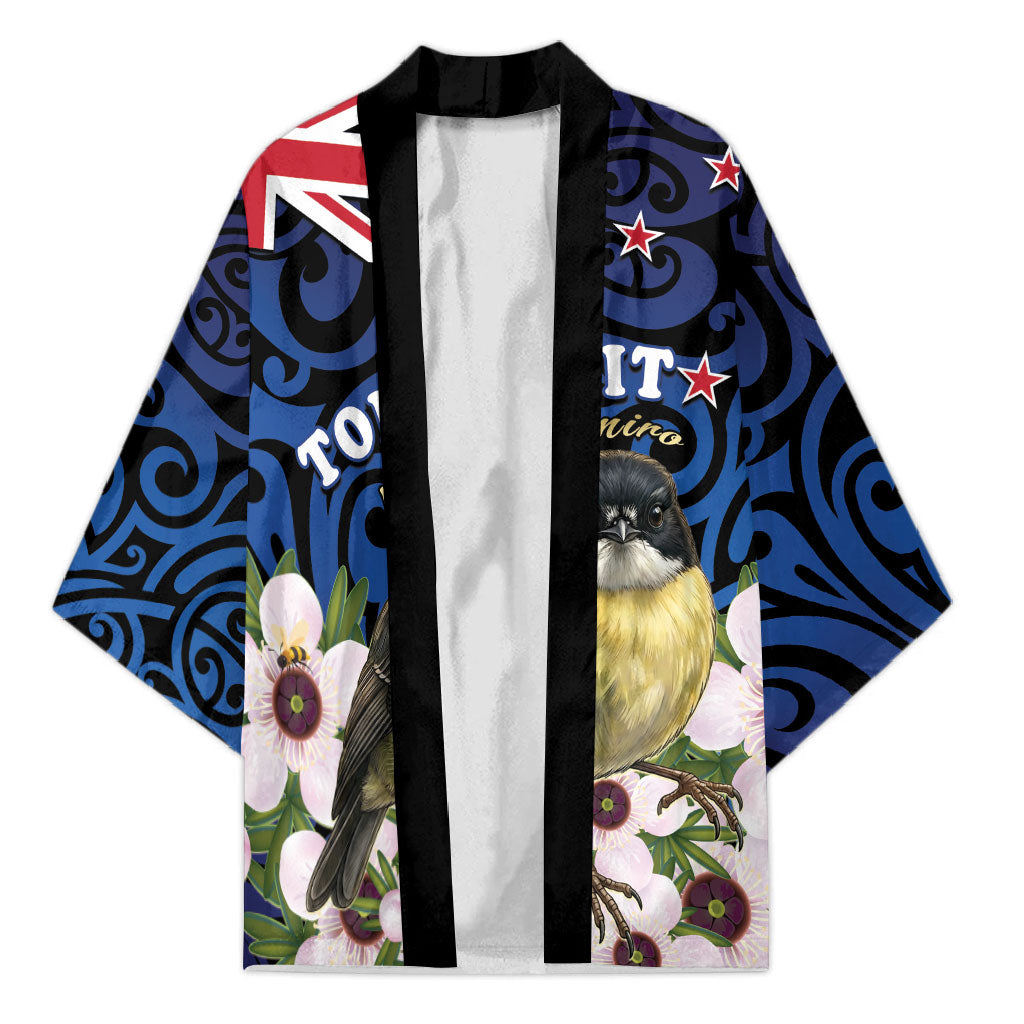 Tomtit New Zealand Personalised Kimono Miromiro Manuka Flower Maori Pattern LT22 Unisex Blue - Polynesian Pride