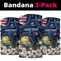 Tomtit New Zealand Personalised Neck Gaiter Miromiro Manuka Flower Maori Pattern LT22 package One Size: 25*50cm Blue - Polynesian Pride