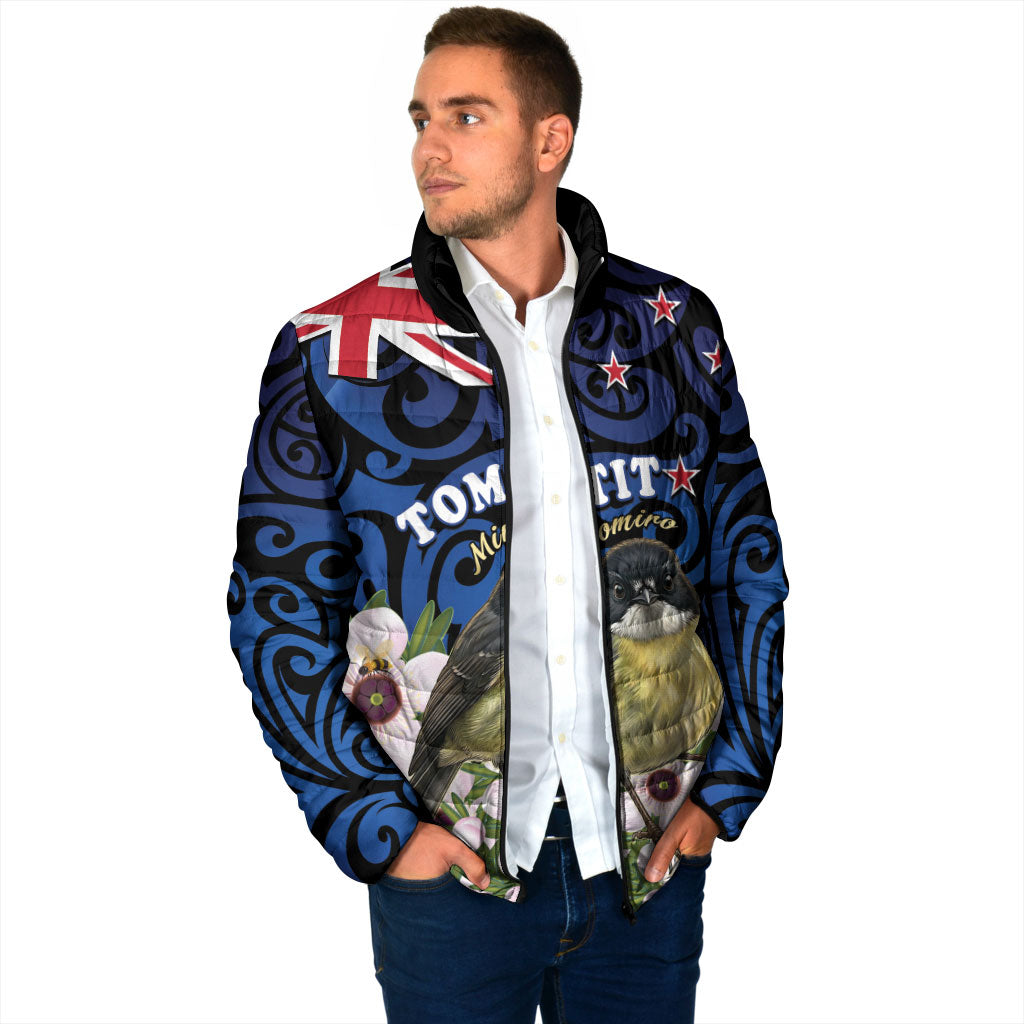 Tomtit New Zealand Personalised Padded Jacket Miromiro Manuka Flower Maori Pattern LT22 - Polynesian Pride
