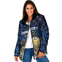 Tomtit New Zealand Personalised Padded Jacket Miromiro Manuka Flower Maori Pattern LT22 Women Blue - Polynesian Pride
