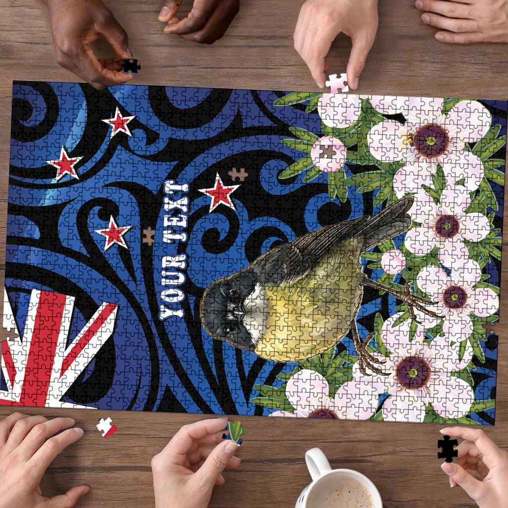 Tomtit New Zealand Personalised Puzzle Miromiro Manuka Flower Maori Pattern LT22 - Polynesian Pride