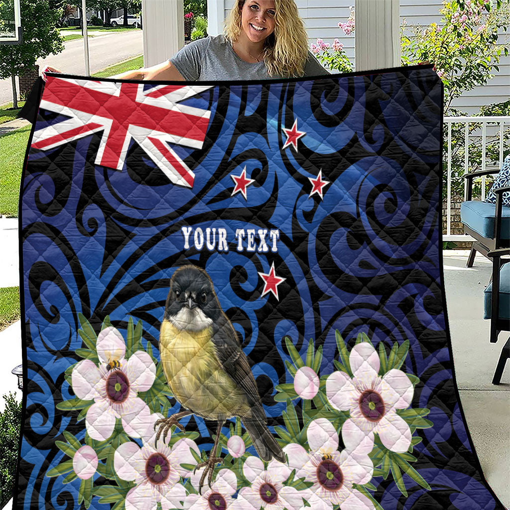 Tomtit New Zealand Personalised Quilt Miromiro Manuka Flower Maori Pattern LT22 Blue - Polynesian Pride