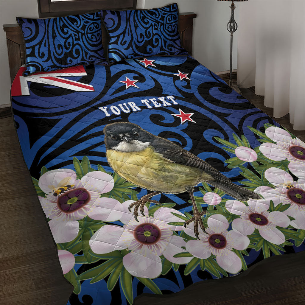 Tomtit New Zealand Personalised Quilt Bed Set Miromiro Manuka Flower Maori Pattern LT22 Blue - Polynesian Pride