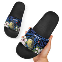 Tomtit New Zealand Personalised Slide Sandals Miromiro Manuka Flower Maori Pattern LT22 - Polynesian Pride
