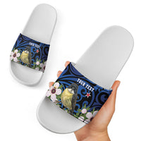 Tomtit New Zealand Personalised Slide Sandals Miromiro Manuka Flower Maori Pattern LT22 - Polynesian Pride