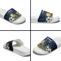 Tomtit New Zealand Personalised Slide Sandals Miromiro Manuka Flower Maori Pattern LT22 - Polynesian Pride