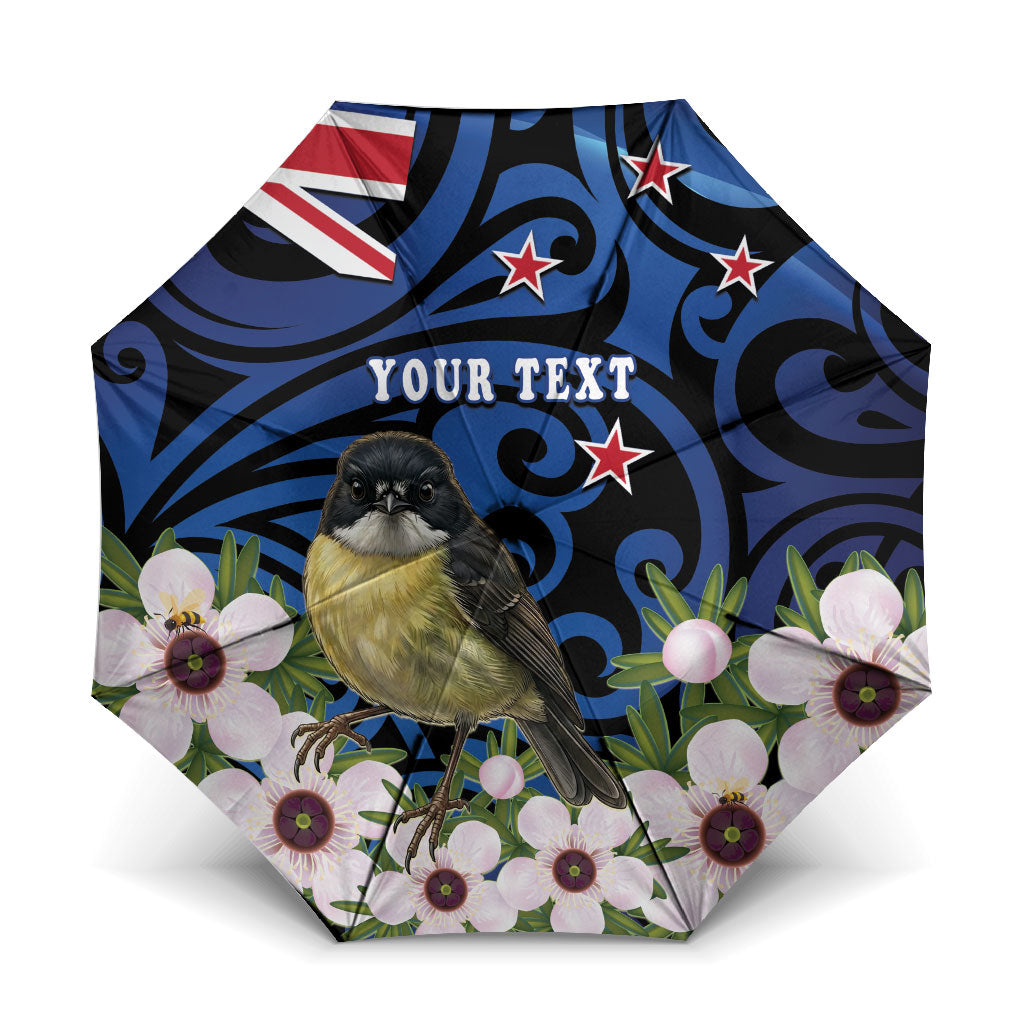 Tomtit New Zealand Personalised Umbrella Miromiro Manuka Flower Maori Pattern LT22 One Size Folded 11.42 inch Opened Diameter 37.4 inch Blue - Polynesian Pride