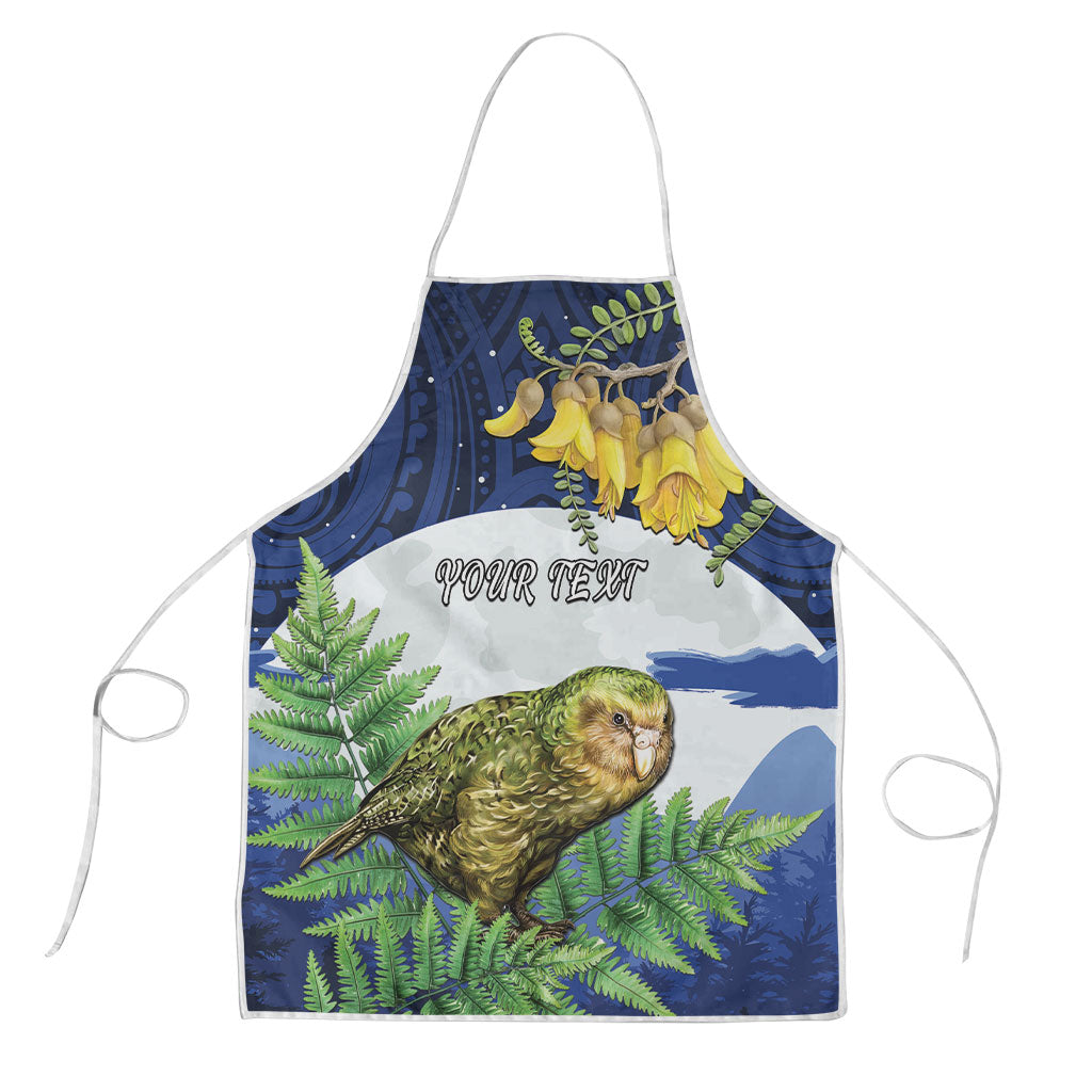 Kakapo New Zealand Personalised Apron Kowhai Flower Silver Fern Maori Pattern LT22 Blue - Polynesian Pride