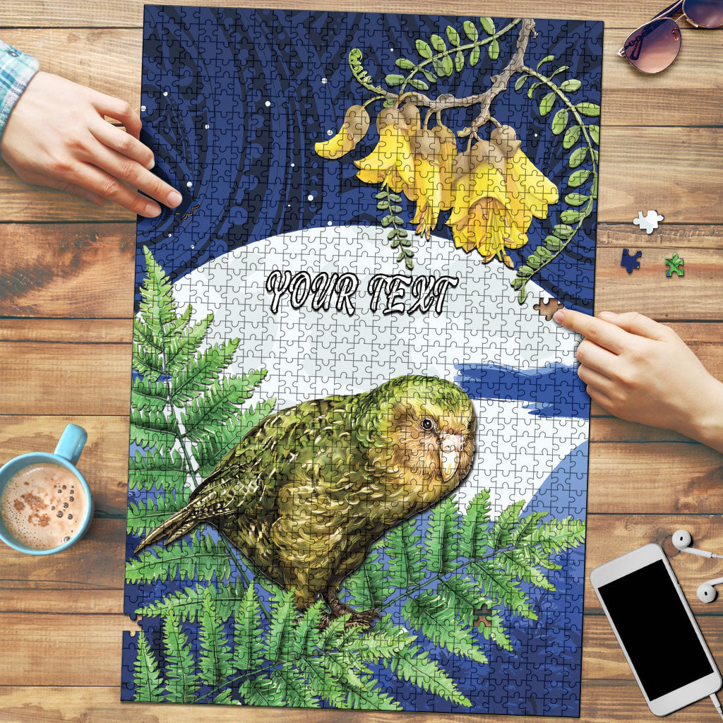 Kakapo New Zealand Personalised Puzzle Kowhai Flower Silver Fern Maori Pattern LT22 Blue - Polynesian Pride