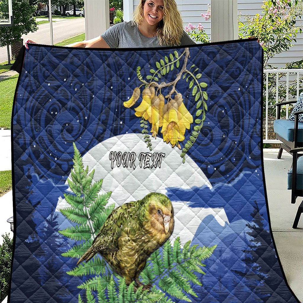 Kakapo New Zealand Personalised Quilt Kowhai Flower Silver Fern Maori Pattern LT22 Blue - Polynesian Pride