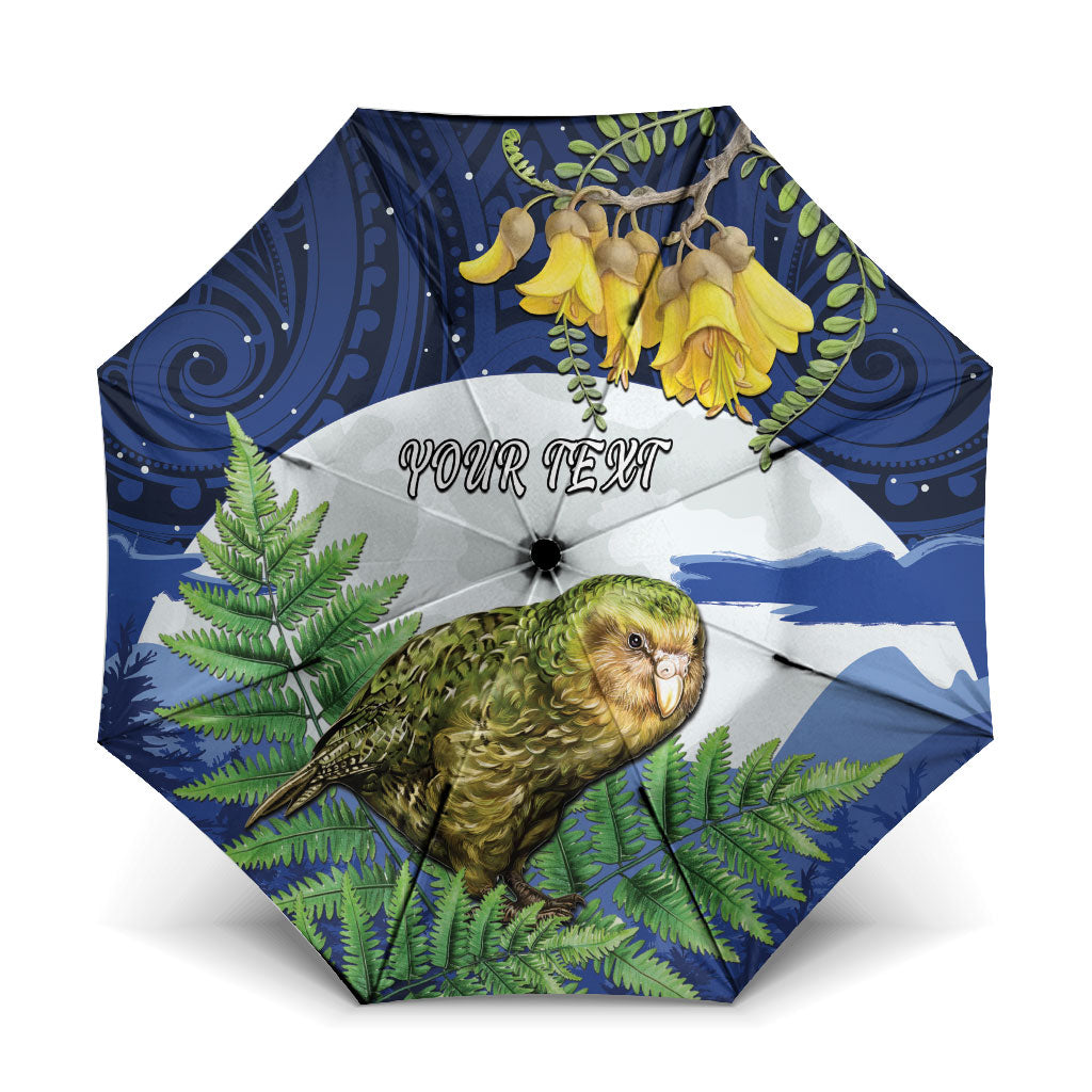 Kakapo New Zealand Personalised Umbrella Kowhai Flower Silver Fern Maori Pattern LT22 One Size Folded 11.42 inch Opened Diameter 37.4 inch Blue - Polynesian Pride