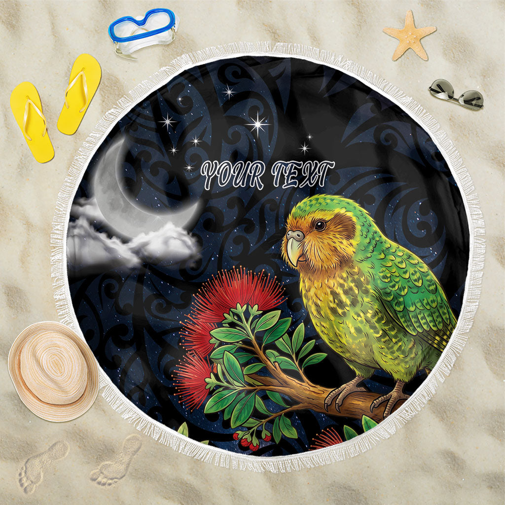 New Zealand Kakapo Matariki Personalised Beach Blanket Pohutukawa Flower Galaxy Maori Pattern LT22 One Size 150cm Black - Polynesian Pride