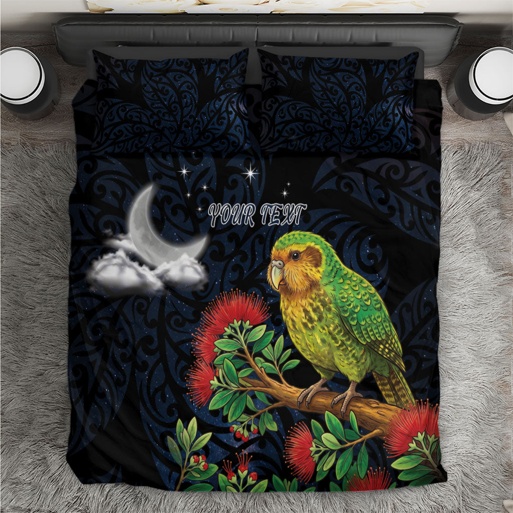 New Zealand Kakapo Matariki Personalised Bedding Set Pohutukawa Flower Galaxy Maori Pattern LT22 Black - Polynesian Pride