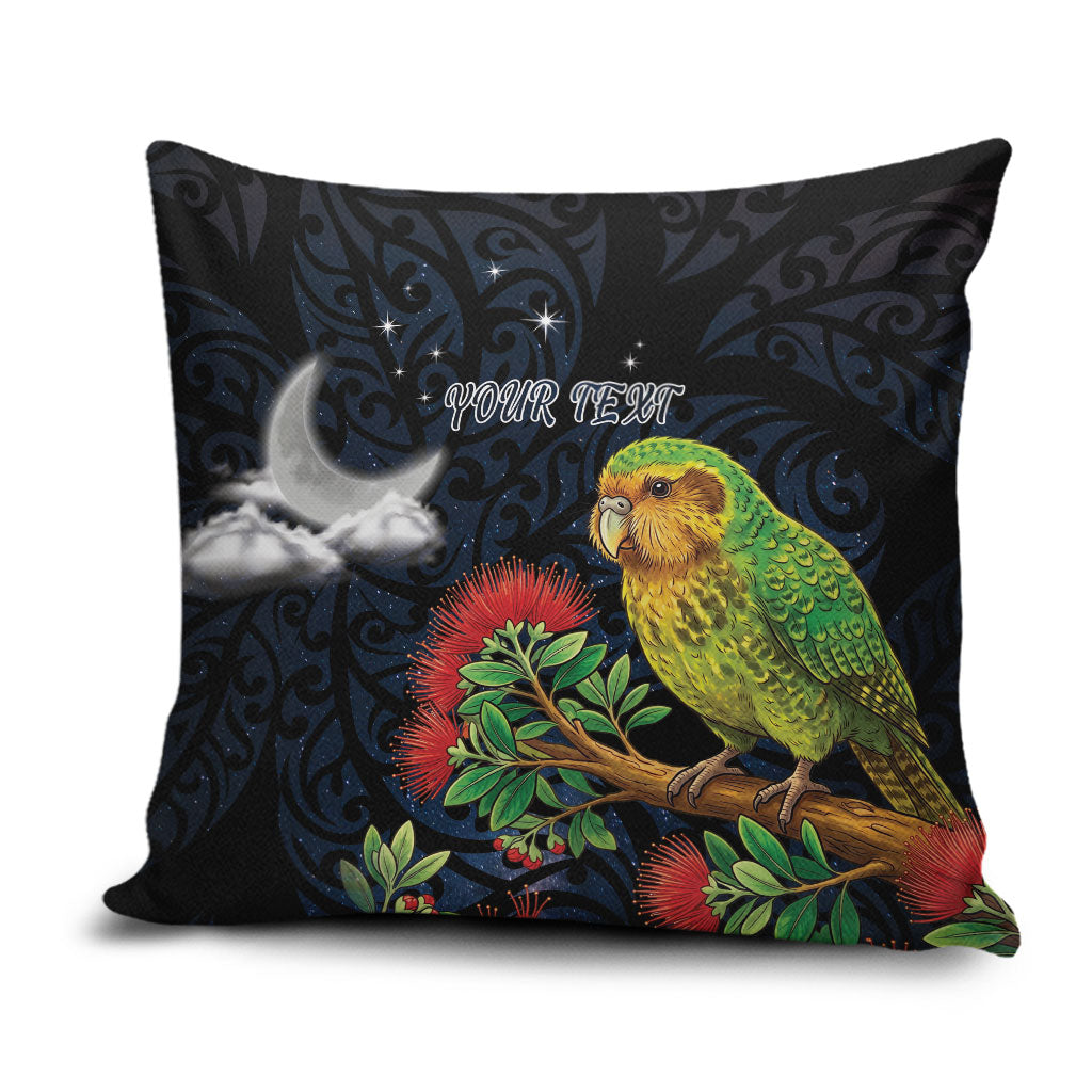 New Zealand Kakapo Matariki Personalised Pillow Cover Pohutukawa Flower Galaxy Maori Pattern LT22 Black - Polynesian Pride