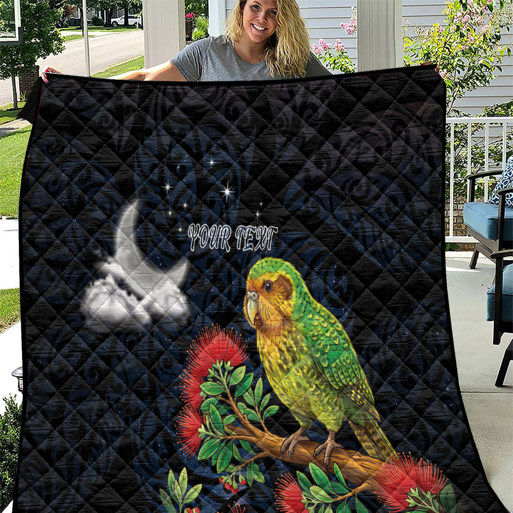 New Zealand Kakapo Matariki Personalised Quilt Pohutukawa Flower Galaxy Maori Pattern LT22 Black - Polynesian Pride