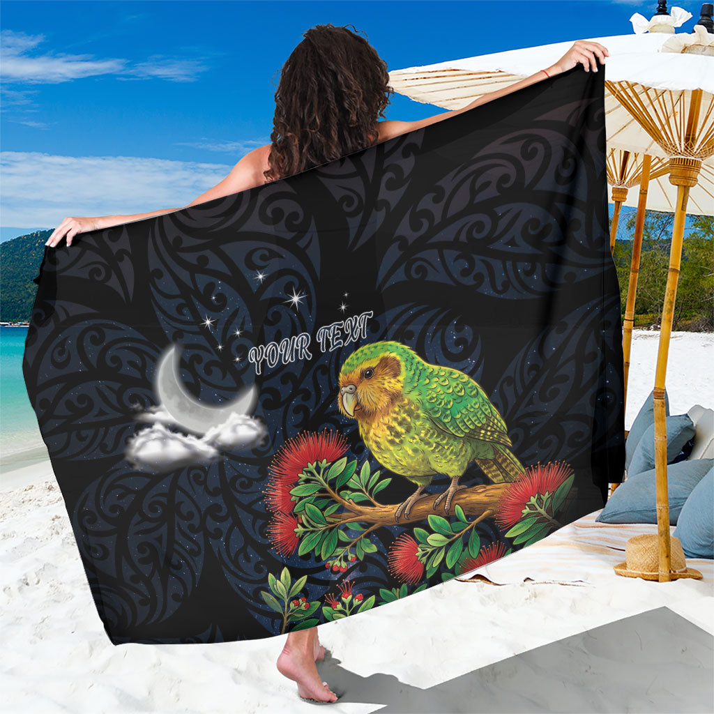 New Zealand Kakapo Matariki Personalised Sarong Pohutukawa Flower Galaxy Maori Pattern LT22 One Size 44 x 66 inches Black - Polynesian Pride