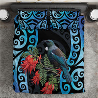 Tui Bird Kakabeak New Zealand Bedding Set Clianthus Galaxy Maori Koru Pattern LT22 Blue - Polynesian Pride