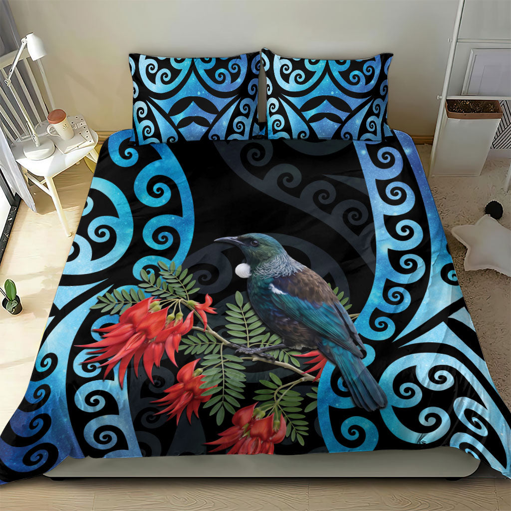 Tui Bird Kakabeak New Zealand Bedding Set Clianthus Galaxy Maori Koru Pattern LT22 - Polynesian Pride