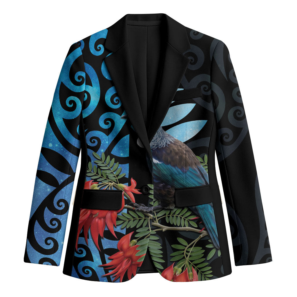 Tui Bird Kakabeak New Zealand Blazer Clianthus Galaxy Maori Koru Pattern LT22 Unisex Blue - Polynesian Pride