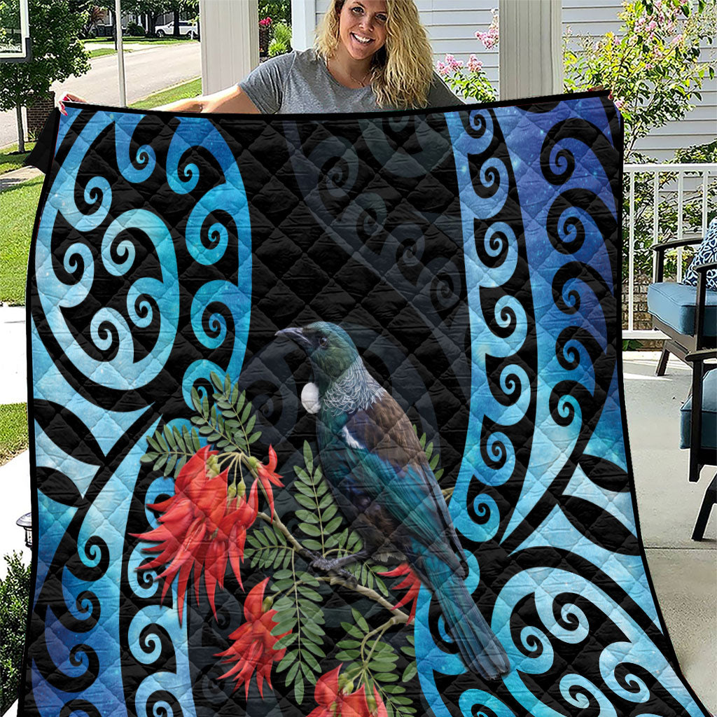 Tui Bird Kakabeak New Zealand Quilt Clianthus Galaxy Maori Koru Pattern LT22 Blue - Polynesian Pride