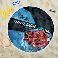 Snapper Fishing New Zealand Beach Blanket Tamure Fish Hook Maori Pattern LT22 One Size 150cm Blue - Polynesian Pride