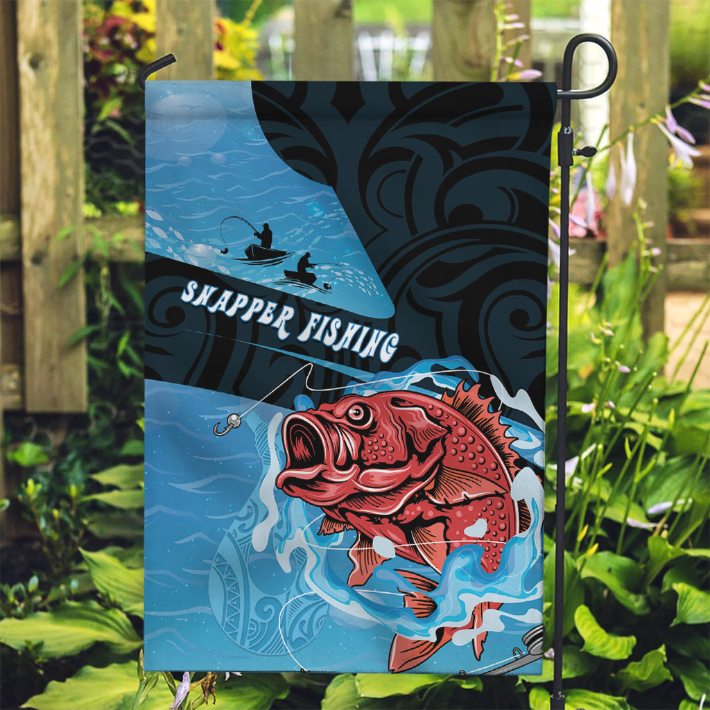 Snapper Fishing New Zealand Garden Flag Tamure Fish Hook Maori Pattern LT22 Garden Flag Blue - Polynesian Pride