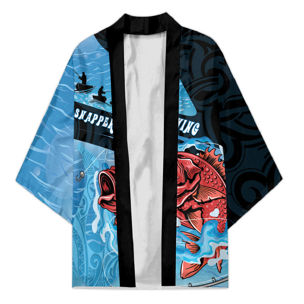 Personalised Snapper Fishing New Zealand Kimono Tamure Fish Hook Maori Pattern LT22 Unisex Blue - Polynesian Pride