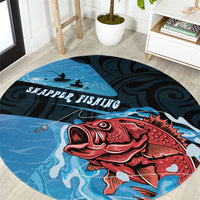 Snapper Fishing New Zealand Round Carpet Tamure Fish Hook Maori Pattern LT22 Blue - Polynesian Pride