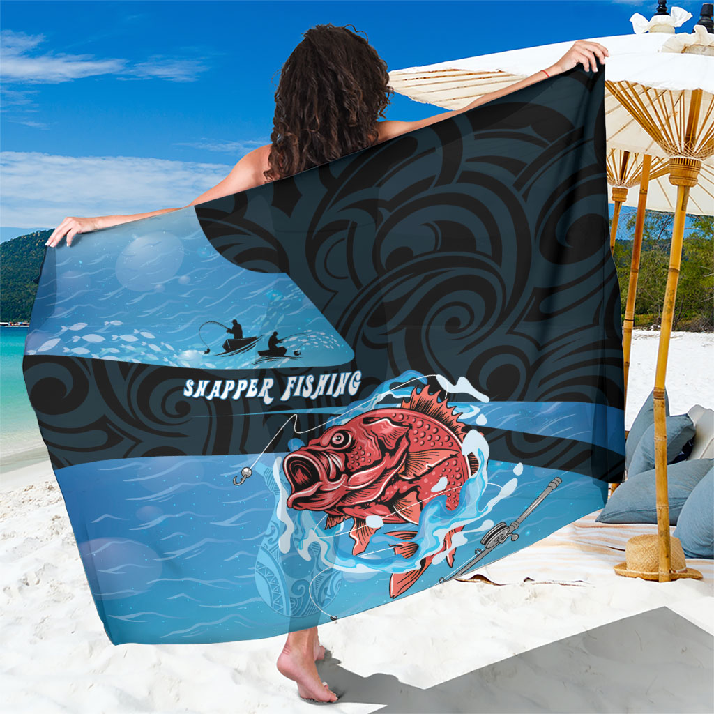 Snapper Fishing New Zealand Sarong Tamure Fish Hook Maori Pattern LT22 One Size 44 x 66 inches Blue - Polynesian Pride