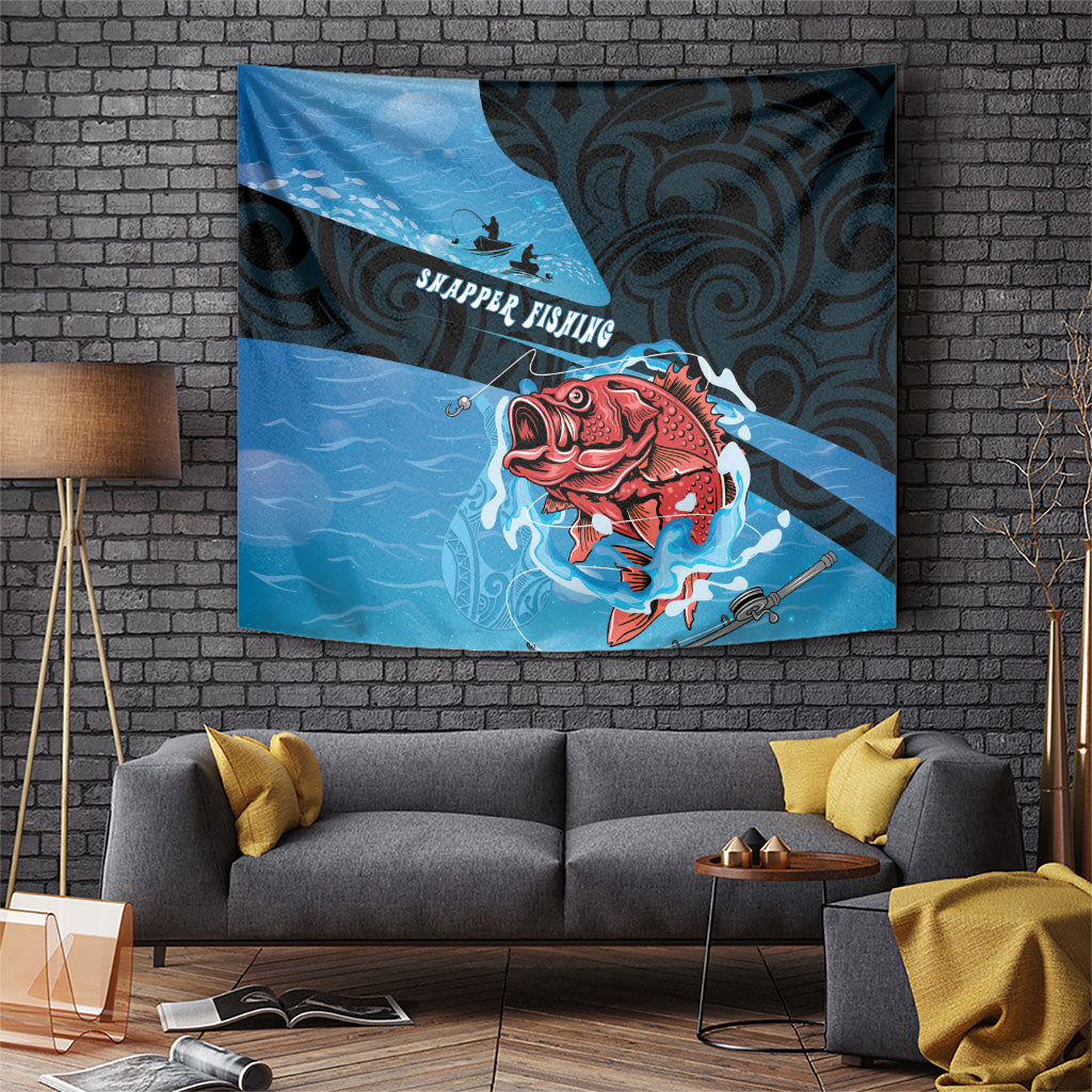 Snapper Fishing New Zealand Tapestry Tamure Fish Hook Maori Pattern LT22 Blue - Polynesian Pride