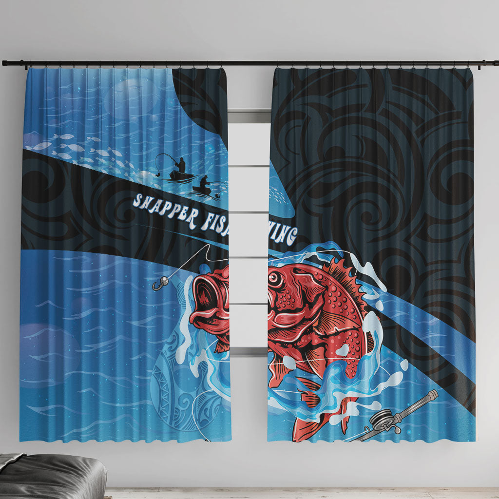 Snapper Fishing New Zealand Window Curtain Tamure Fish Hook Maori Pattern LT22 With Hooks Blue - Polynesian Pride