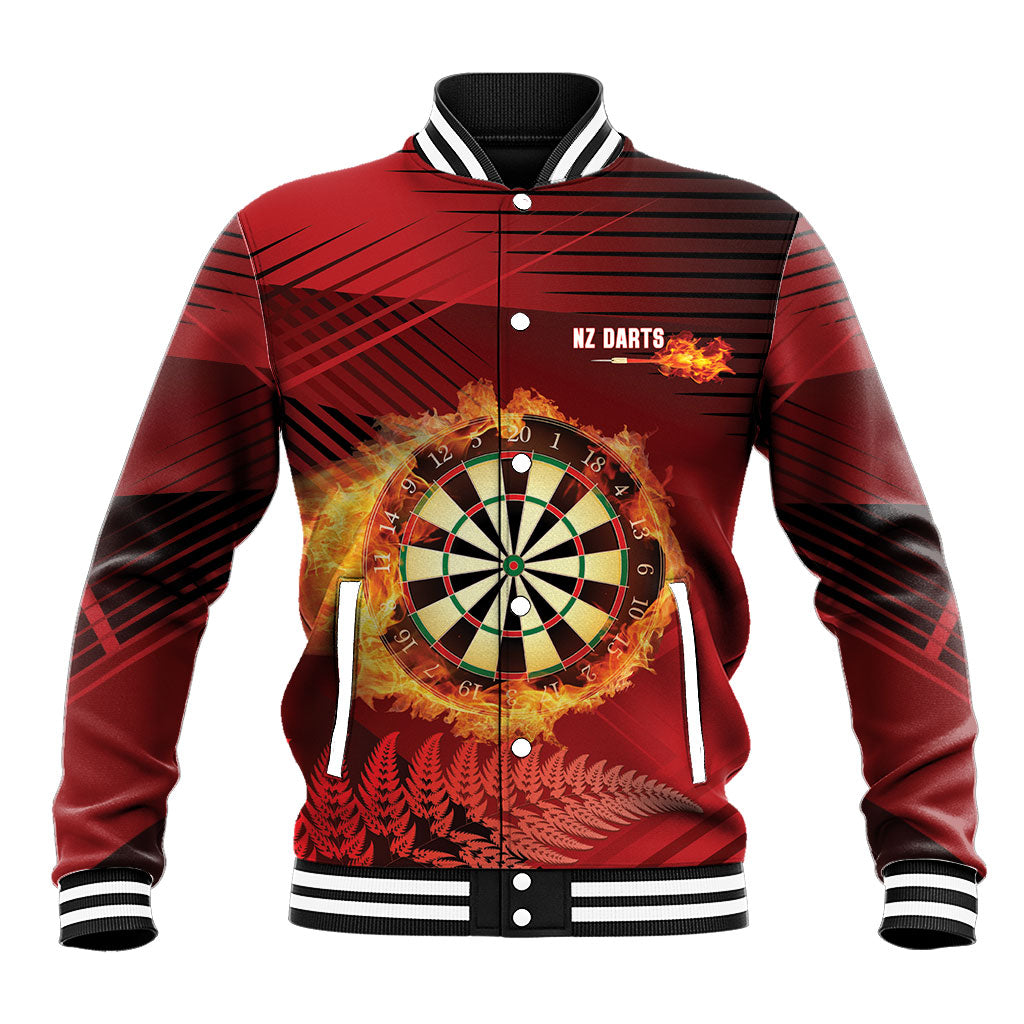 Personalised Darts New Zealand Baseball Jacket Silver Fern Red Color LT22 Unisex Red - Polynesian Pride