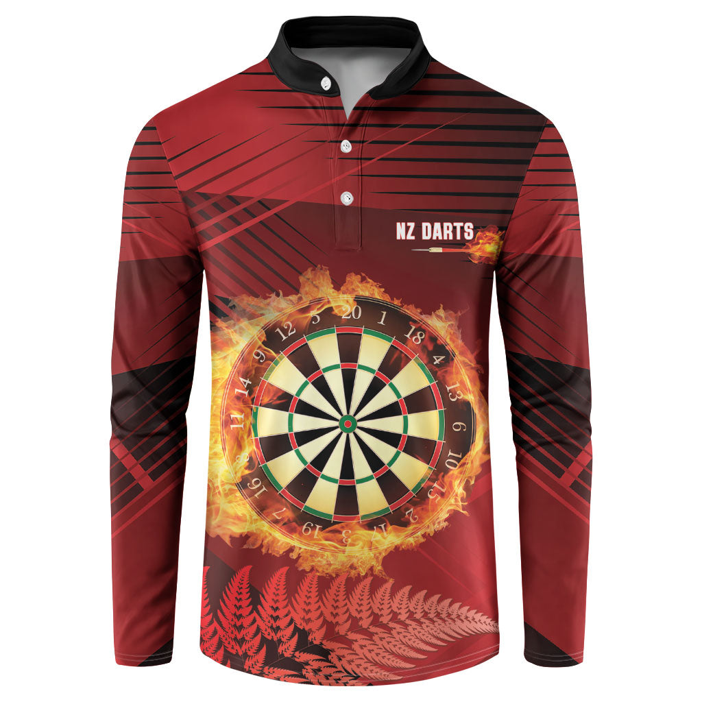 Personalised Darts New Zealand Button Sweatshirt Silver Fern Red Color LT22 Red - Polynesian Pride