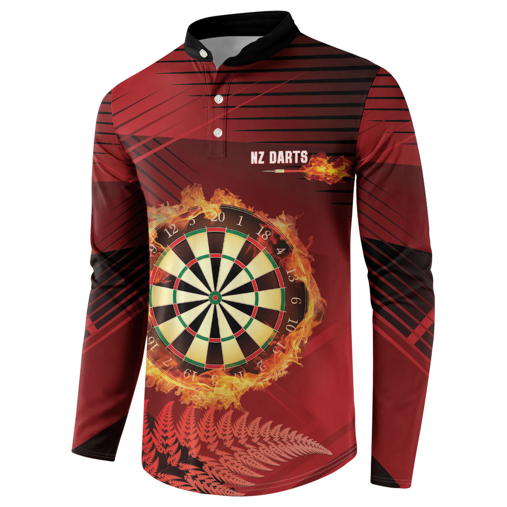Personalised Darts New Zealand Button Sweatshirt Silver Fern Red Color LT22 - Polynesian Pride