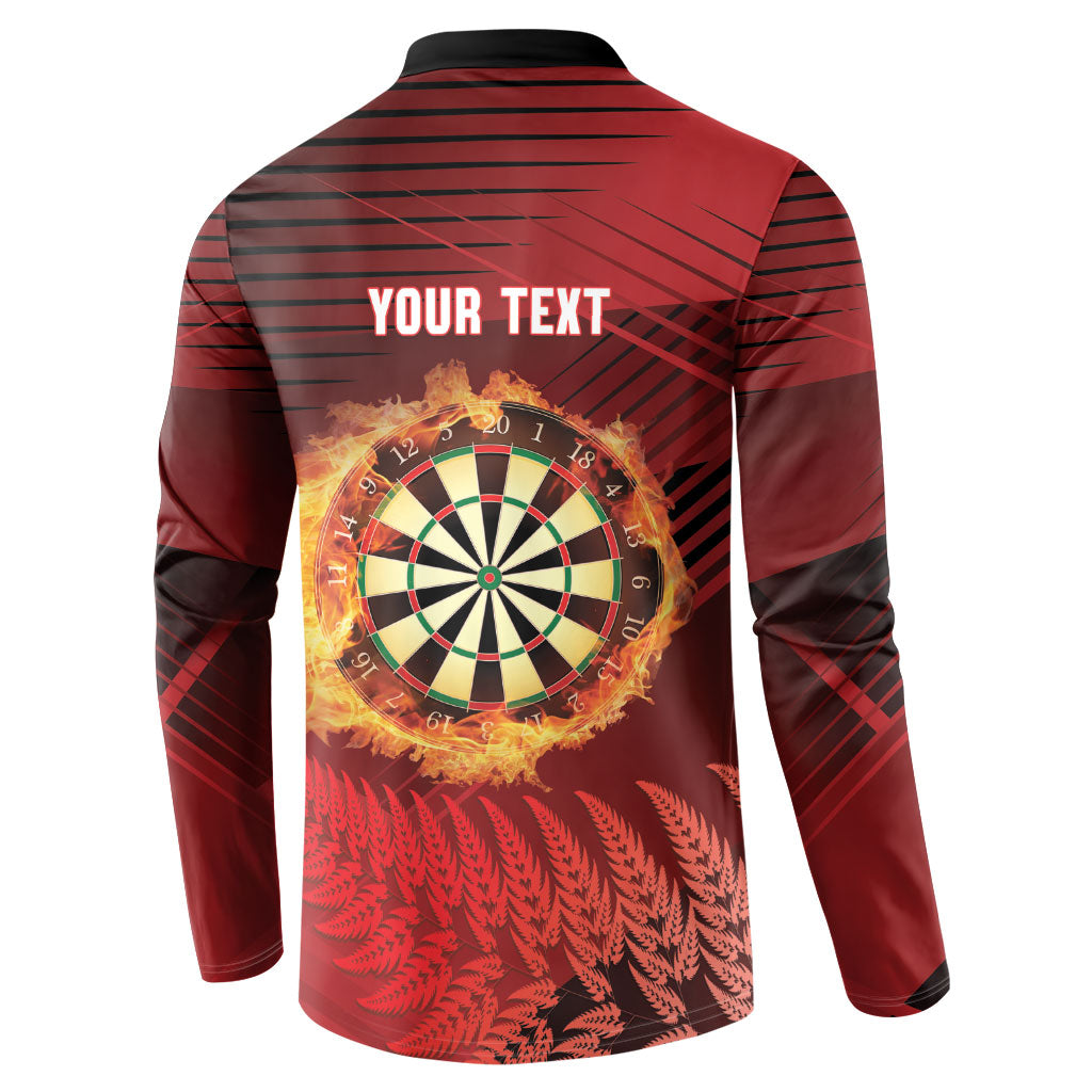 Personalised Darts New Zealand Button Sweatshirt Silver Fern Red Color LT22 - Polynesian Pride