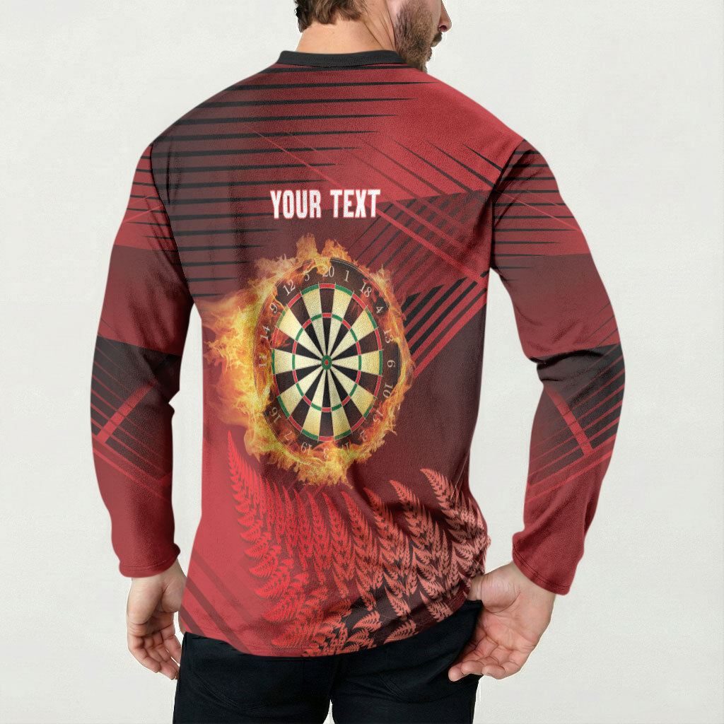 Personalised Darts New Zealand Button Sweatshirt Silver Fern Red Color LT22 - Polynesian Pride