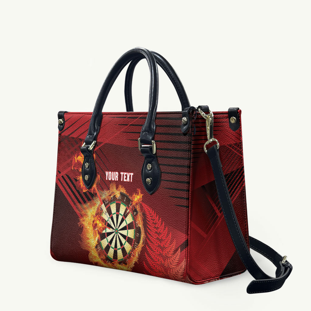 Personalised Darts New Zealand Leather Bag Silver Fern Red Color LT22 Red - Polynesian Pride