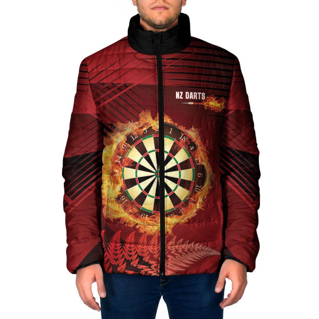 Personalised Darts New Zealand Padded Jacket Silver Fern Red Color LT22 Men Red - Polynesian Pride