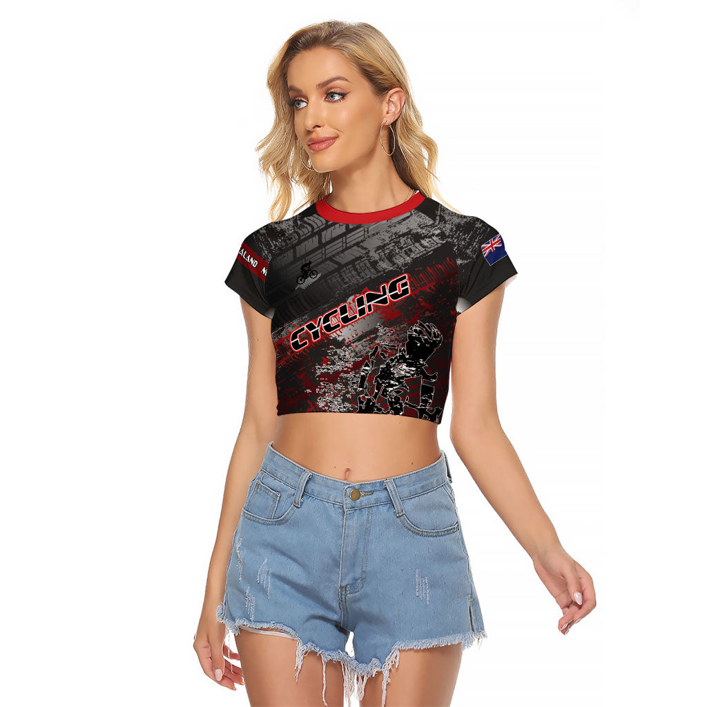 Personalised Cycling New Zealand Raglan Cropped T Shirt Aotearoa Pride Sportswear LT22 Female Red - Polynesian Pride