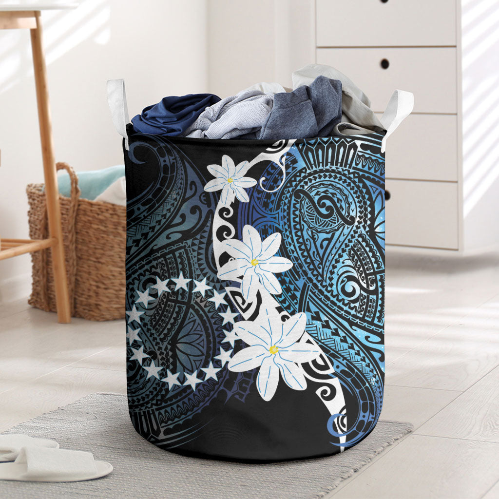 Cook Islands Maori Language Week Laundry Basket Tiare Maori Kuki Airani Blue Pattern LT22 Blue - Polynesian Pride