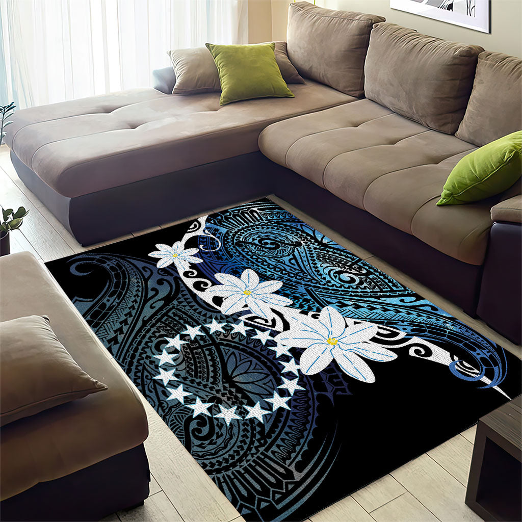 Cook Islands Maori Language Week Area Rug Tiare Maori Kuki Airani Blue Pattern LT22 - Polynesian Pride
